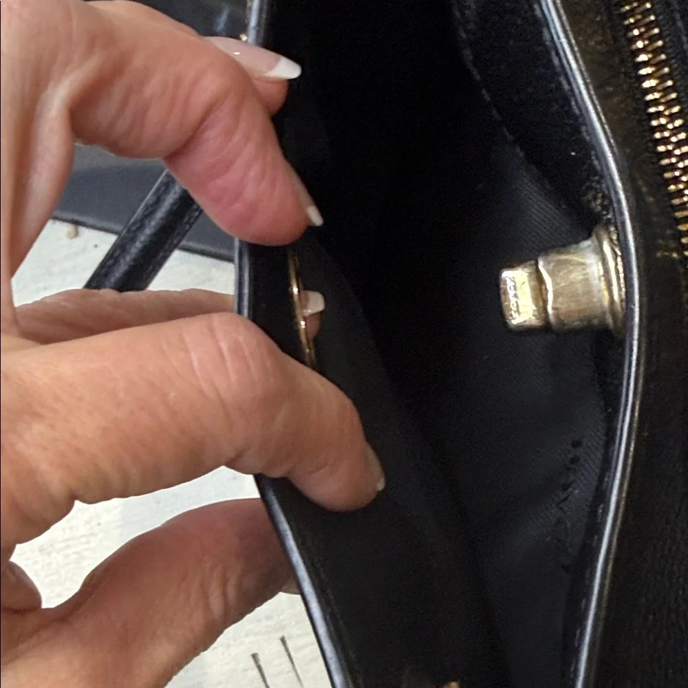 Coach Black Leather Tote with Gold Accents
